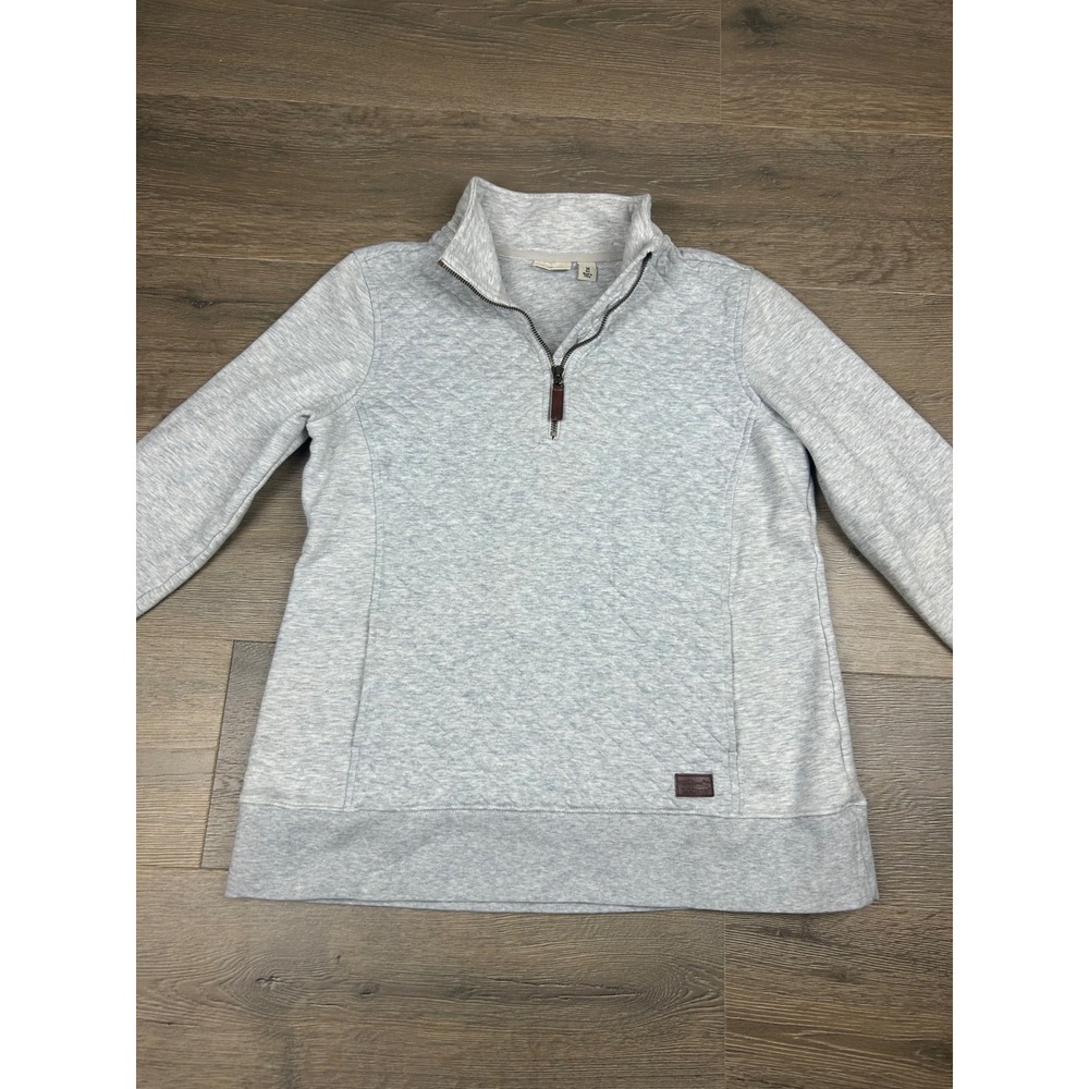 LL Bean Womens Quilted Quarter Zip Pullover Sweatshirt Gray Heather Medium M